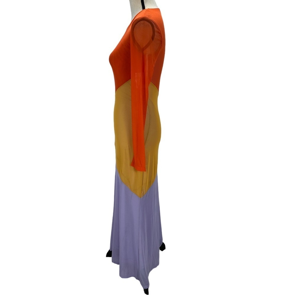 Charlie Holiday Sheer Long Sleeve Color Block Bodycon Maxi Dress - size Small - Picture 4 of 8